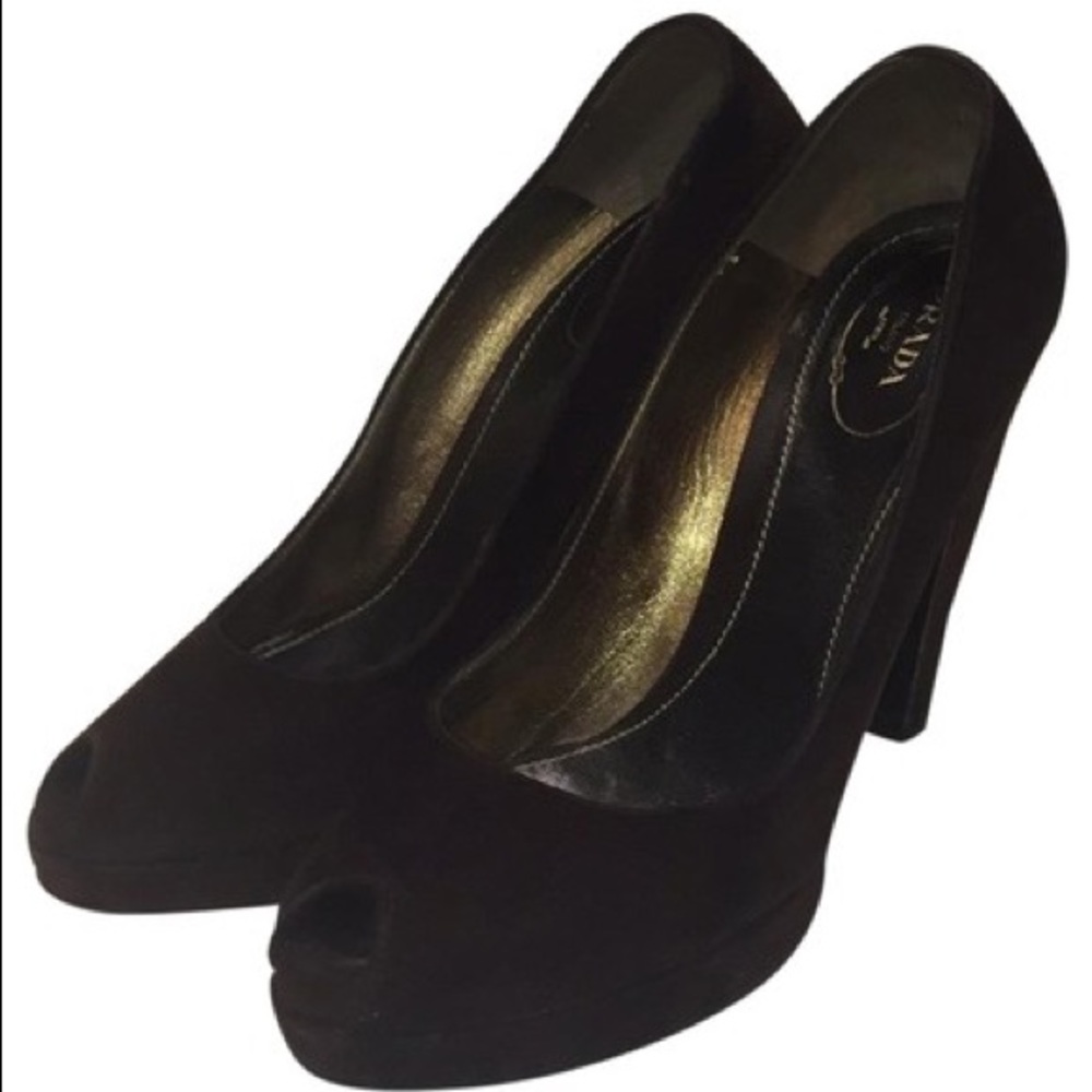 Prada Chocolate Brown Suede Peep Toe Pumps